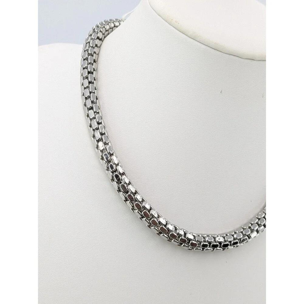 Banana Republic Silver Tone Chunky Chain Rhinestone Collar Necklace 122g 9.0mm
